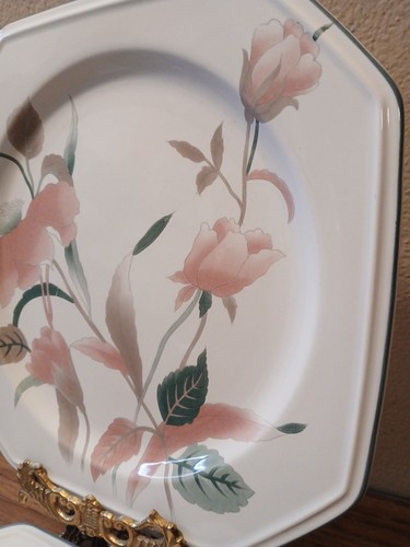 Vintage Mikasa Silk Flowers 10" Dinner Plates Octagonal Set of 5 - Picture 3 of 5