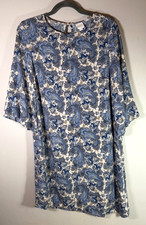 H&M Ladies Shift Dress UK 10 Light Blue & Cream Paisley Pattern Boho Asymmetric