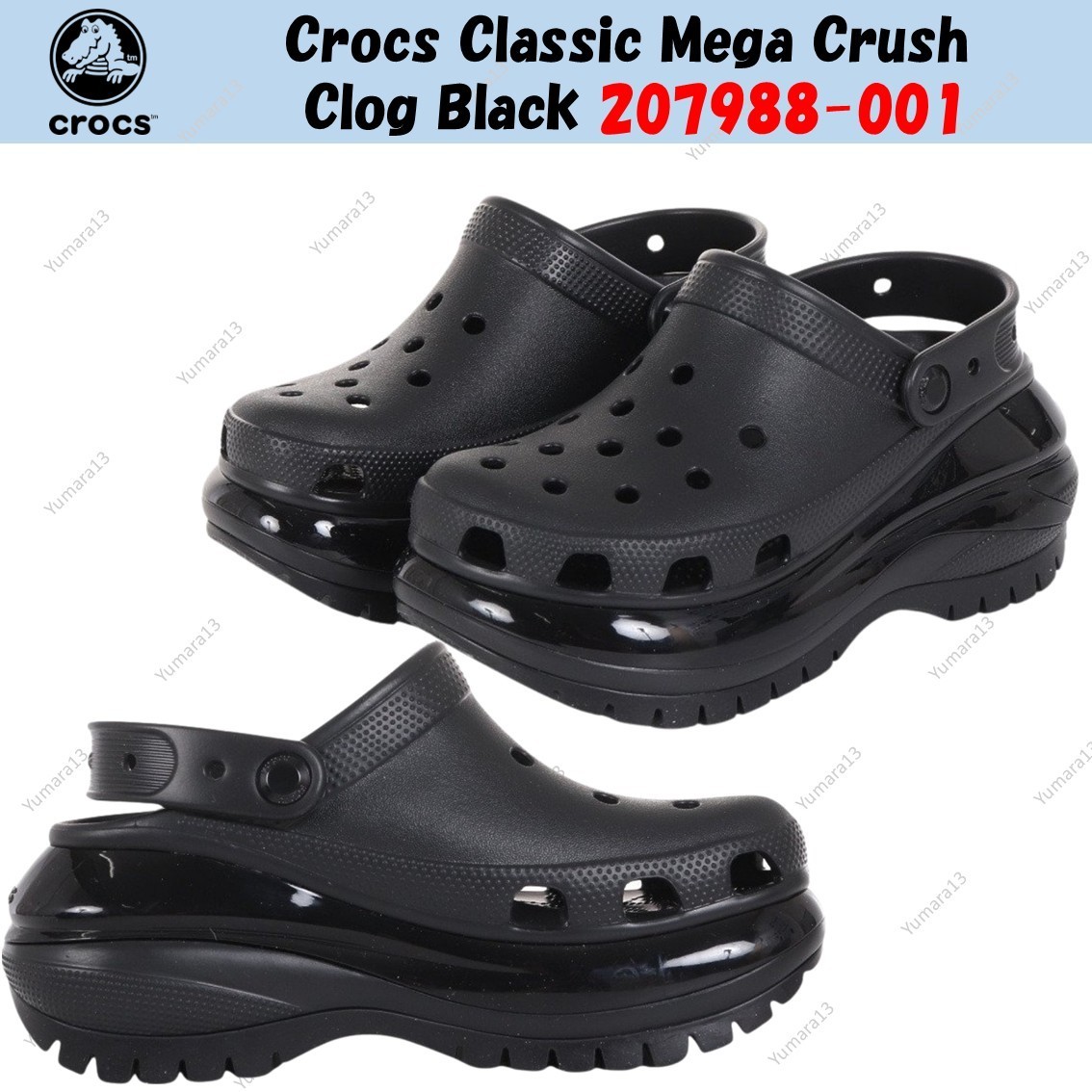 Crocs Classic Mega Crush Clog Black 207988-001 Unisex Size | eBay