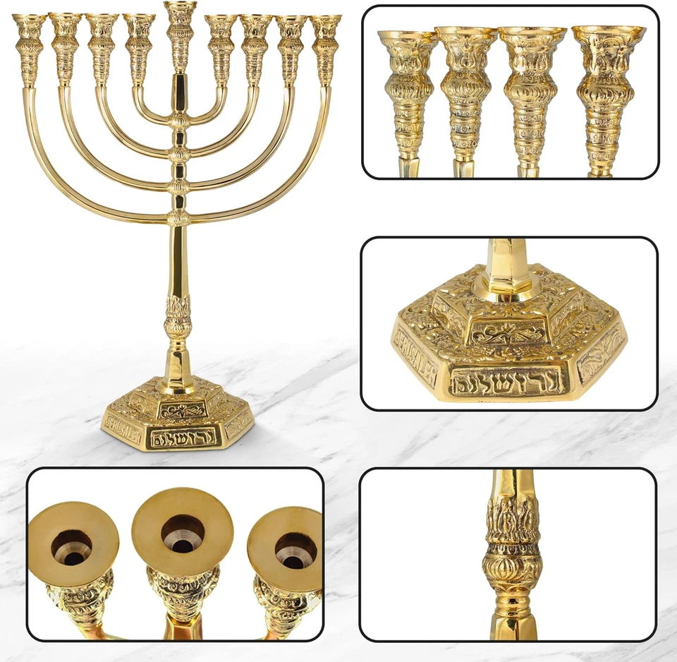 Zion Judaica 21'' High Candle Menorah for Hanukkah Solid Brass Temple Style Chan - Image 2 of 4