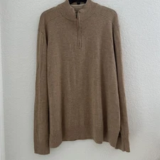 Smartwool Mens XL Tan Merino Wool Blend 1/4 Zip Mock Neck Knit Sweater F23 *READ