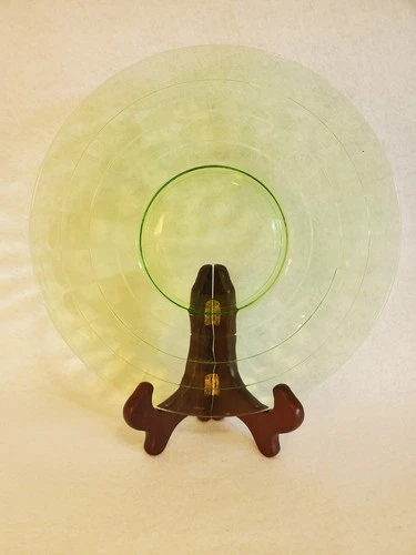 Vtg Green Depression Uranium Glass Anchor Hocking Block Optic Plate 10" *Glows*