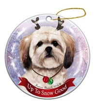 Holiday Pet Gifts Lhasa Apso Dog Porcelain Christmas Ornament
