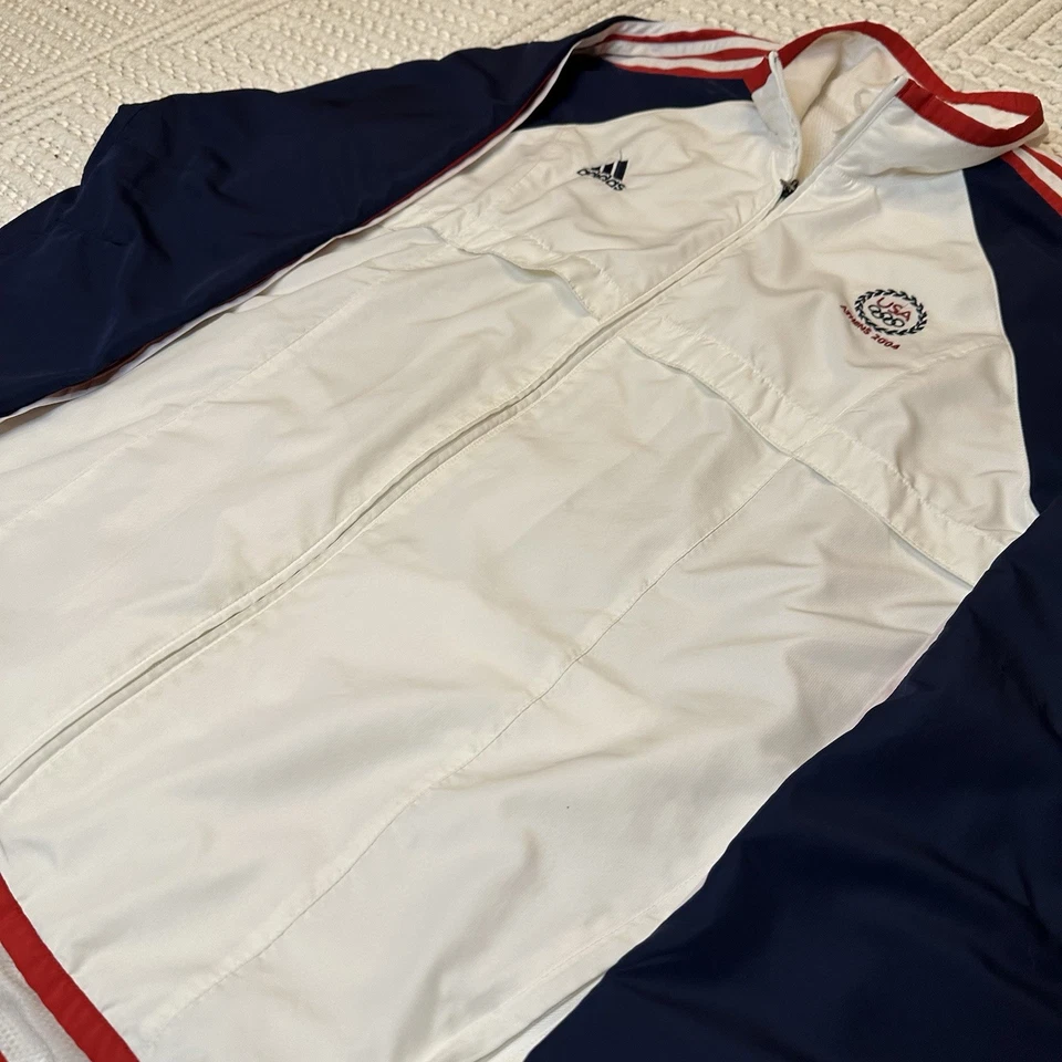 Chaqueta cortavientos Adidas de los Juegos Olímpicos de Atenas 2004 rara para hombre grande EE. UU. Foto 2 de 4