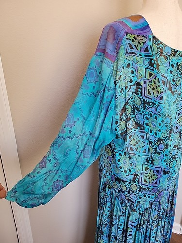 Vtg URU Womens Maxi Dress One Sz Oversized Tiered Lagenlook Drop Waist Floral - Picture 7 of 14