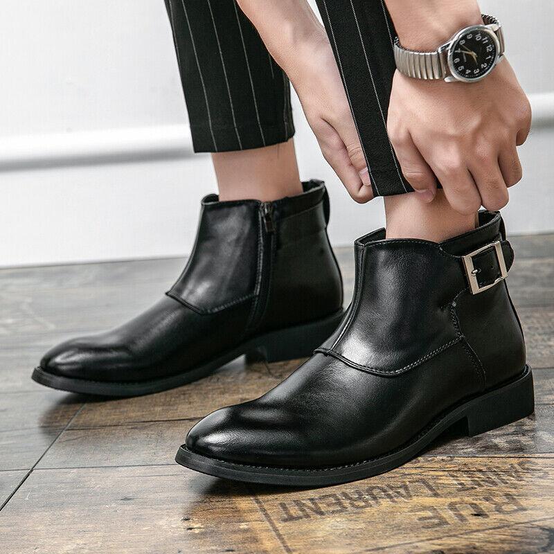 Men's Chelsea Casual Work Ankle Boots Buckle Zipper Round Men's Chelsea Casual Work Ankle Boots Buckle Zipper Round