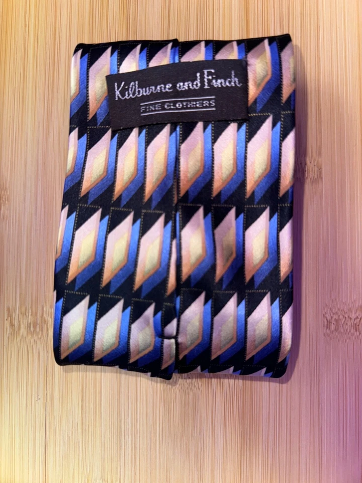 Corbata de seda geométrica Kilburne & Finch - 60L 3,75W Foto 2 de 3