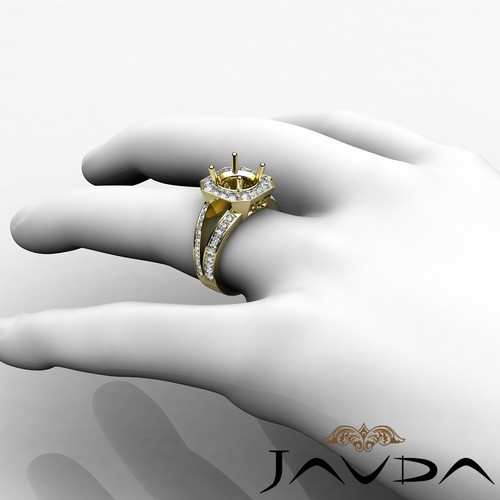 Halo Pave Set Round Semi Mount Diamond Engagement Ring 14k Yellow Gold 0.66Ctw - Picture 5 of 6
