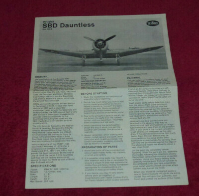Testors Douglas SBD Dauntless #693 Airplane Model Instructions
