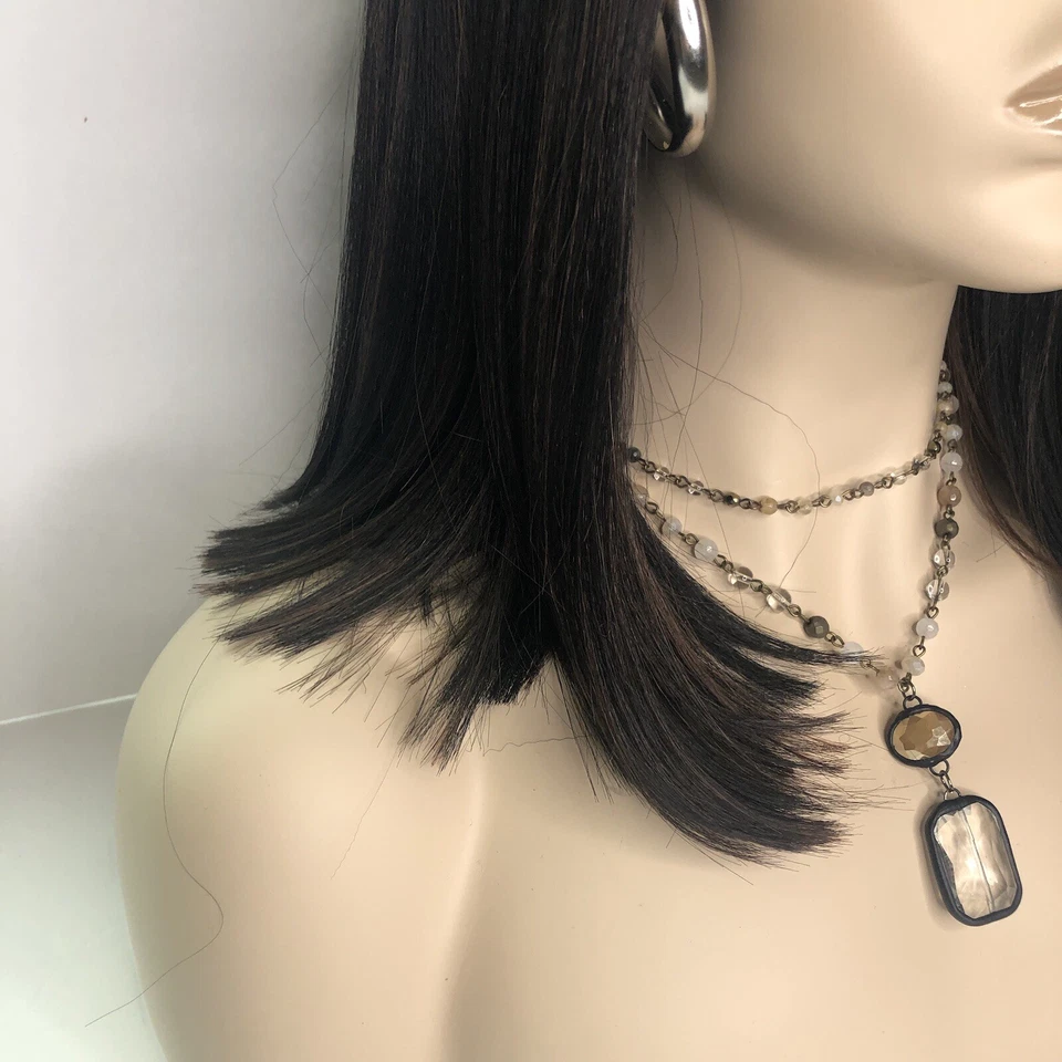 "Peluca sintética Bob mediana parte media 1B/30 NEGRO MARRÓN Highlights VENDEDOR DE EE. UU. Foto 4 de 4