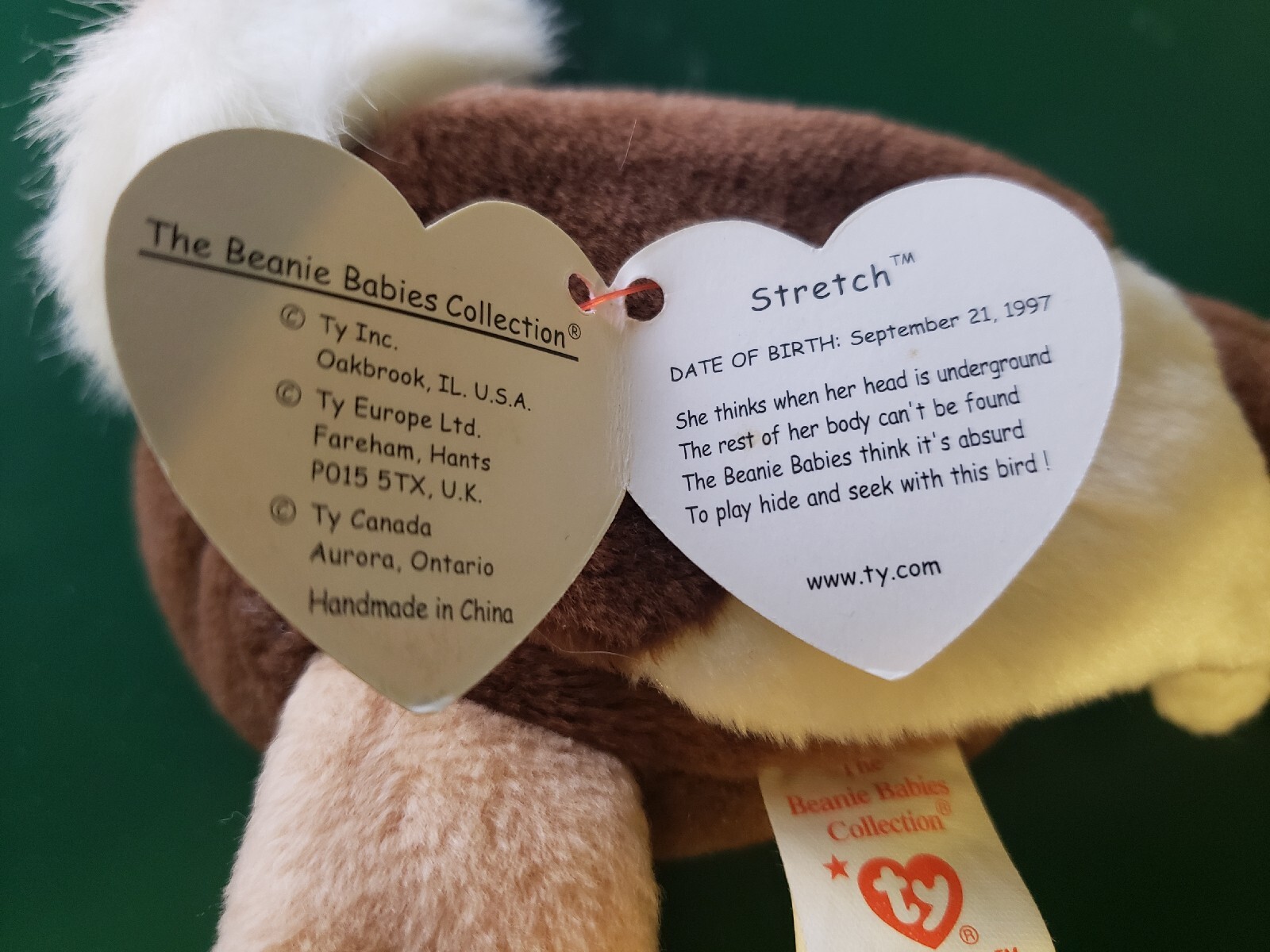 Ty Beanie Baby Stretch the Ostrich DOB September 21, 1997 MWMT Free