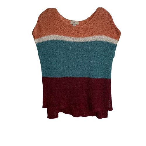 LOFT Women’s Color Block Knit Top Small Cap Sleeve Multi Color Pullover Casual