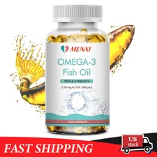 omega 3 fish oil capsules 3x strength 3600mg epa & dha, highest potency 120