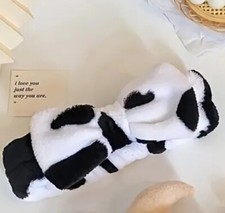 PLUSH Cow Bow Soft Fleece Spa Hair Band Wrap Headband Bath Facial Yoga