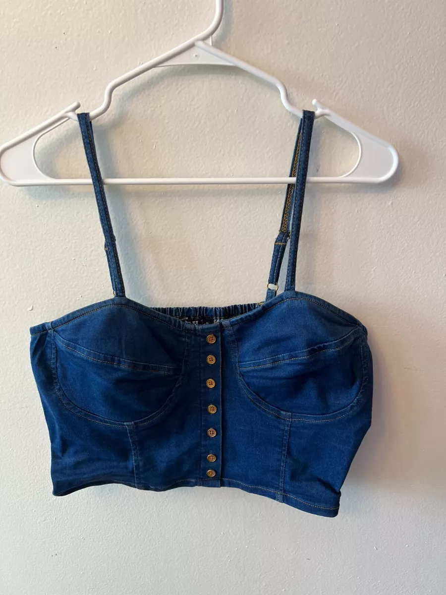 Womens Thrill Jeans Denim Crop Top With Spaghetti Straps Size L Stretchy