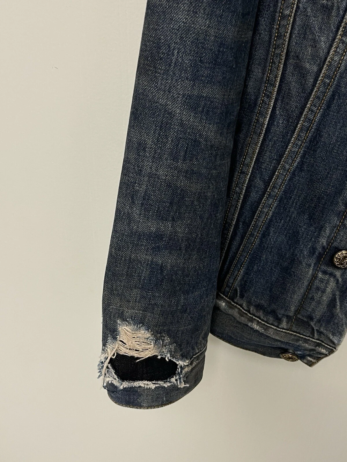 $1250 R13 Distressed Zipper Trucker Jacket Medium image 6
