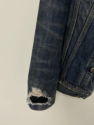 $1250 R13 Distressed Zipper Trucker Jacket Medium image 6