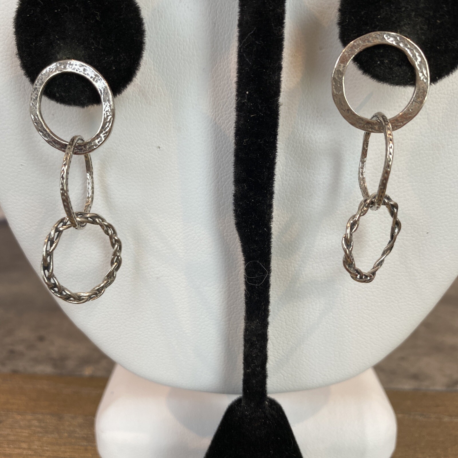 Sterling Silver (3) Open Interlocking Dangling Ci… - image 1