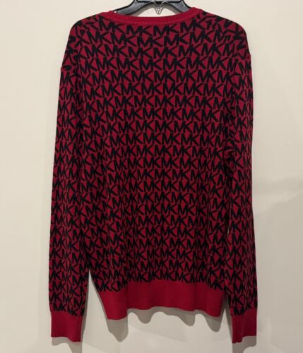 NWT Michael Kors Women's Red Black MK All Over Print Sweater Size L $118 - Picture 2 of 2