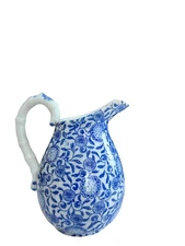 Vintage Unmarked Small Calico Blue Vase Pitcher Creamer Jug