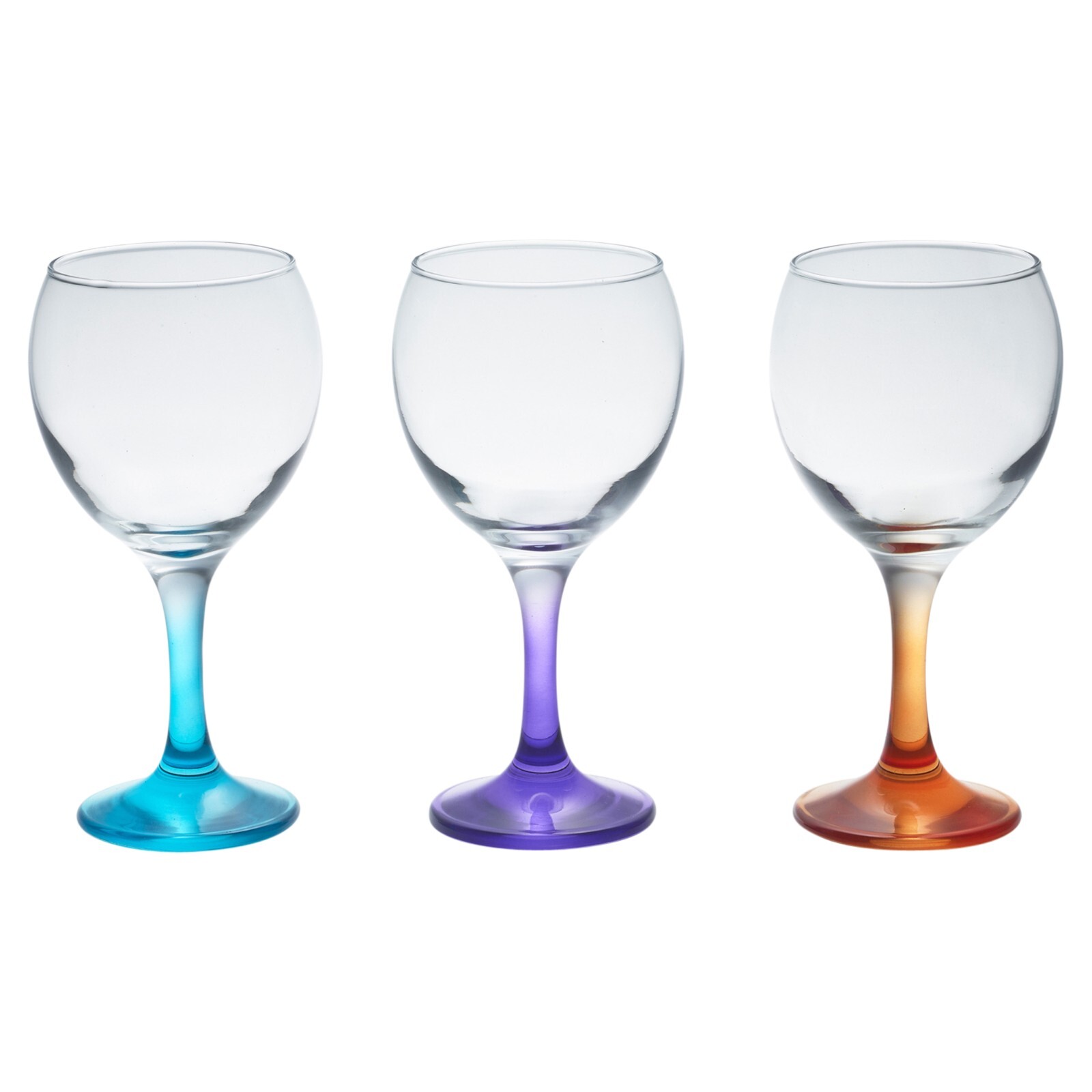 6 Stemmed Drinking Glasses Set Coloured Stems Wine Sherry Glass