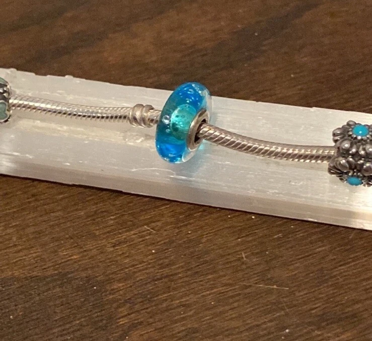 Auténtica pulsera Pandora serpiente con dijes 7,5” diciembre cumpleaños turquesa Foto 3 de 4