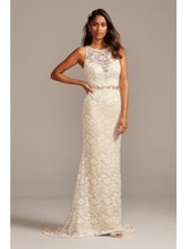 Melissa Sweet Ivory Champagne Illusion Chantilly Lace Wedding Dress 26W $499