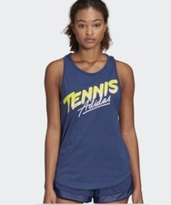 NWT Adidas Script Tennis Tank Top Blue Sz M