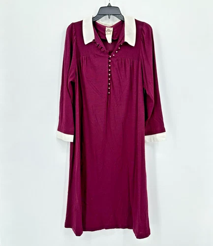 Vtg Chez Shift Dress Wool Blend Womens 38 Purple White Puff Sleeve Button Loop