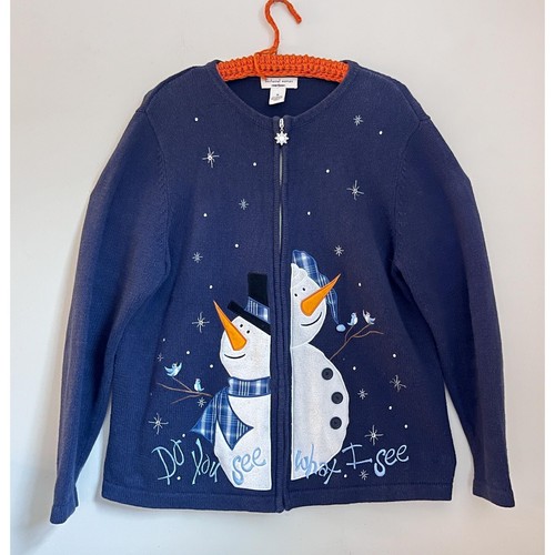 Bechamel Woman Christmas Sweater Size 1X/ "Do You See What I See"  Zip Front