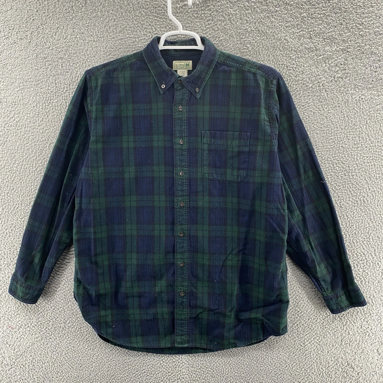 VINTAGE LL Bean Shirt Men Large Tall Tartan Plaid Flannel Cotton Button Outdoor