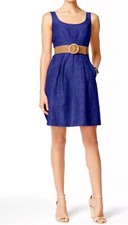 $138 NWT Nine West Women's 8 Riviera Burnout Blue Fit & Flare Dress Knee Length