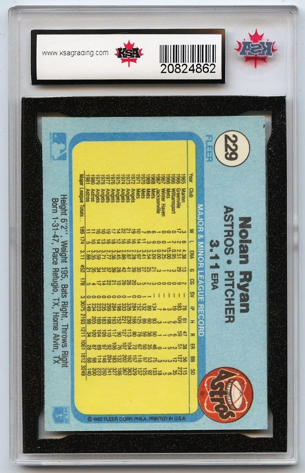 1982 FLEER BASEBALL #229 NOLAN RYAN HOF GRADED 7.5 NM+ (2021-902) - Image 4 of 4
