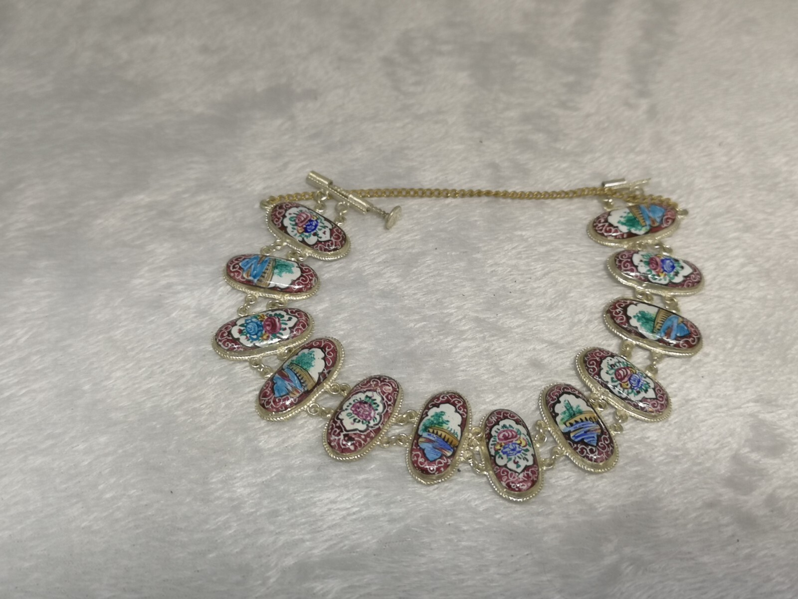 BEAUTIFUL ANTIQUE ENAMEL SOLID SILVER BRACELET 14… - image 4