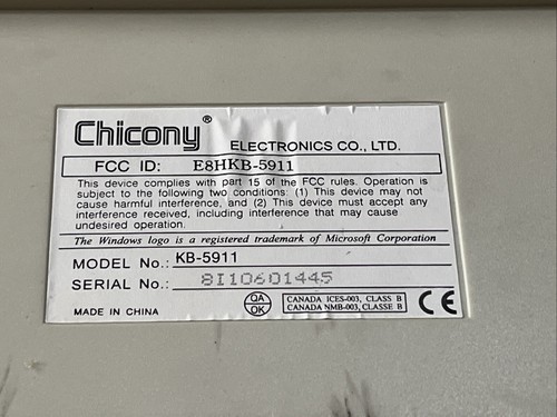 Chicony Keyboard FCC ID:E8HKB-5911 - Picture 7 of 12