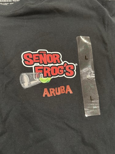 Senor Frogs Shirt L Black Cotton Souvenir of Aruba Embroidered Embellished - Picture 3 of 8