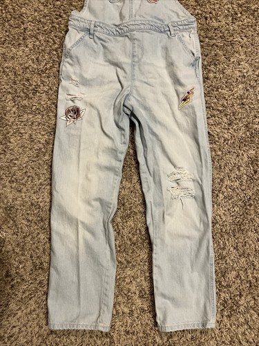 Children's Place Girls Sz 16 Light Denim Bib Overalls Glitter Patches Distress - Picture 7 of 12