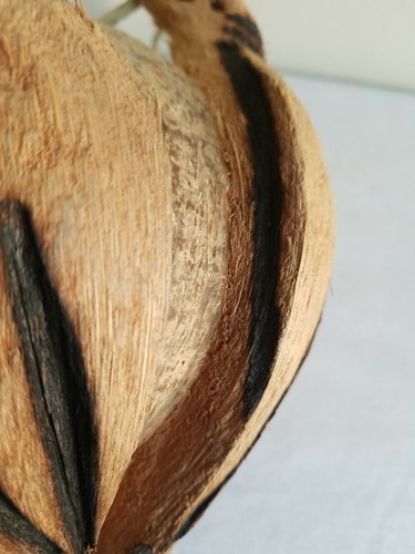 Natural Coconut Shell Coir BIRD HOUSE/FEEDER Beach Cottage Hand Carved Kenya - Picture 10 of 11