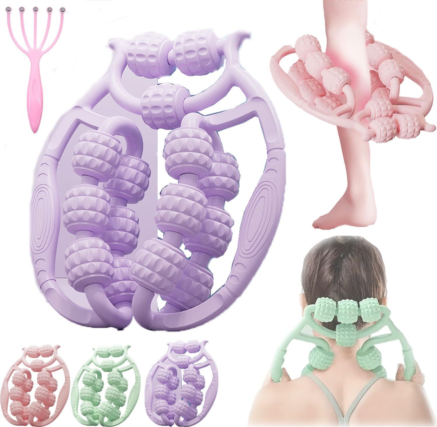 Massaggiatore Morsetto Gambe Rullo Doppia Fila 360° 15 Ruote Massaggio Muscolare Relax