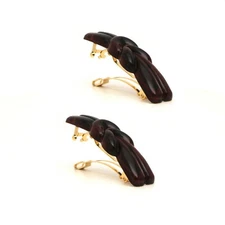 Set of 2 Handmade French Hair Barrettes 2" Brown Twist Design Clips – M94A