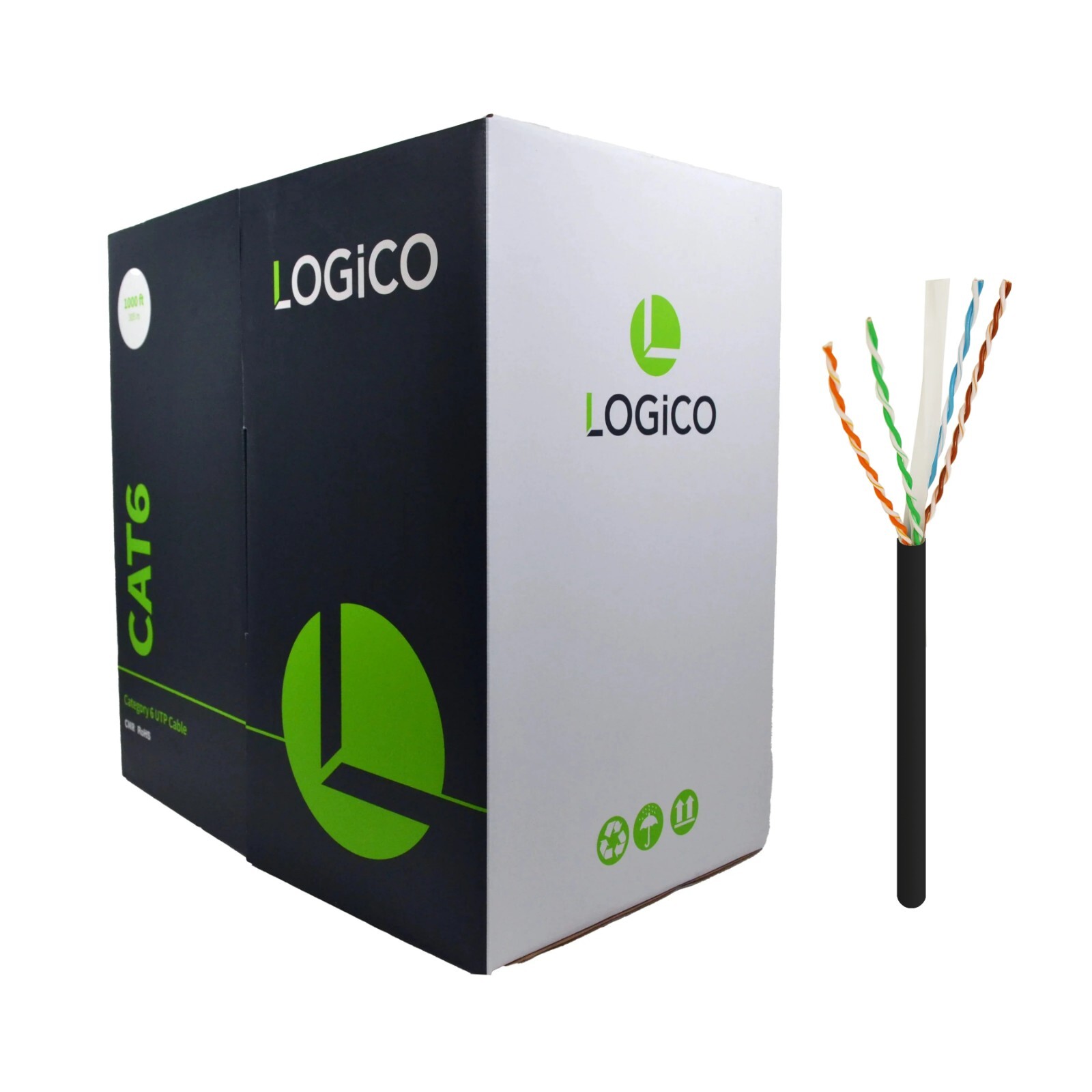 Logico C6EU2807 Cat6 UTP 23 AWG 550Mhz 1000ft Ethernet Cable Black-image