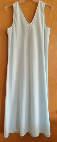 NWT Long Satin Trimmed Sleeveless V-neck Cotton Nightgown Pale Blue Size Large - Picture 17 of 17