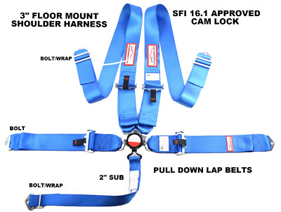 FLOOR MOUNT CAM LOCK RACING HARNESS BLUE SFI 16.1 APPROVED RACERDIECT