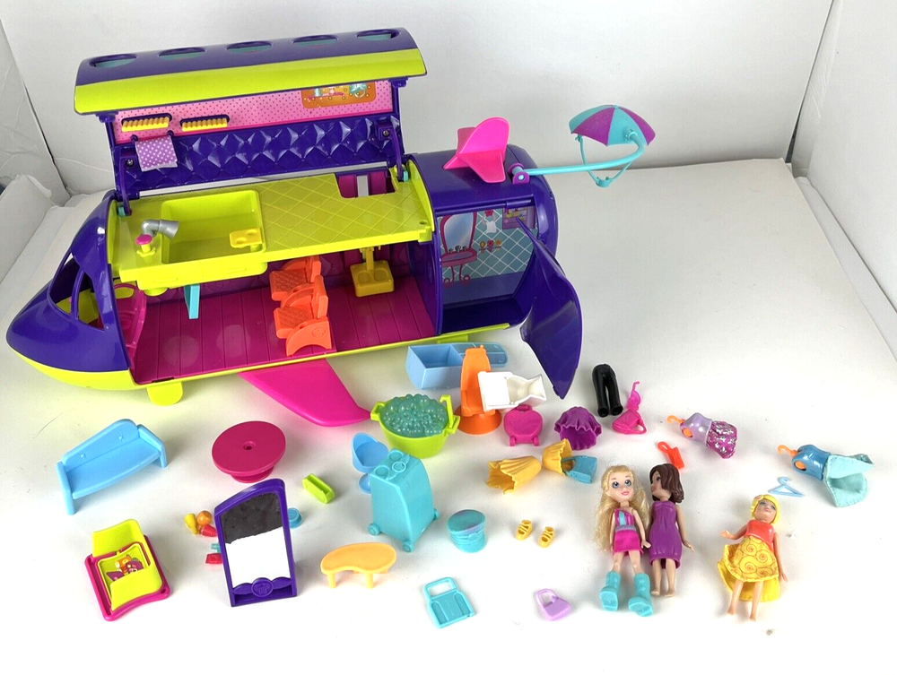 Polly Pocket Adventure Jet Playset 20+ Pieces - 3 figures - additional items