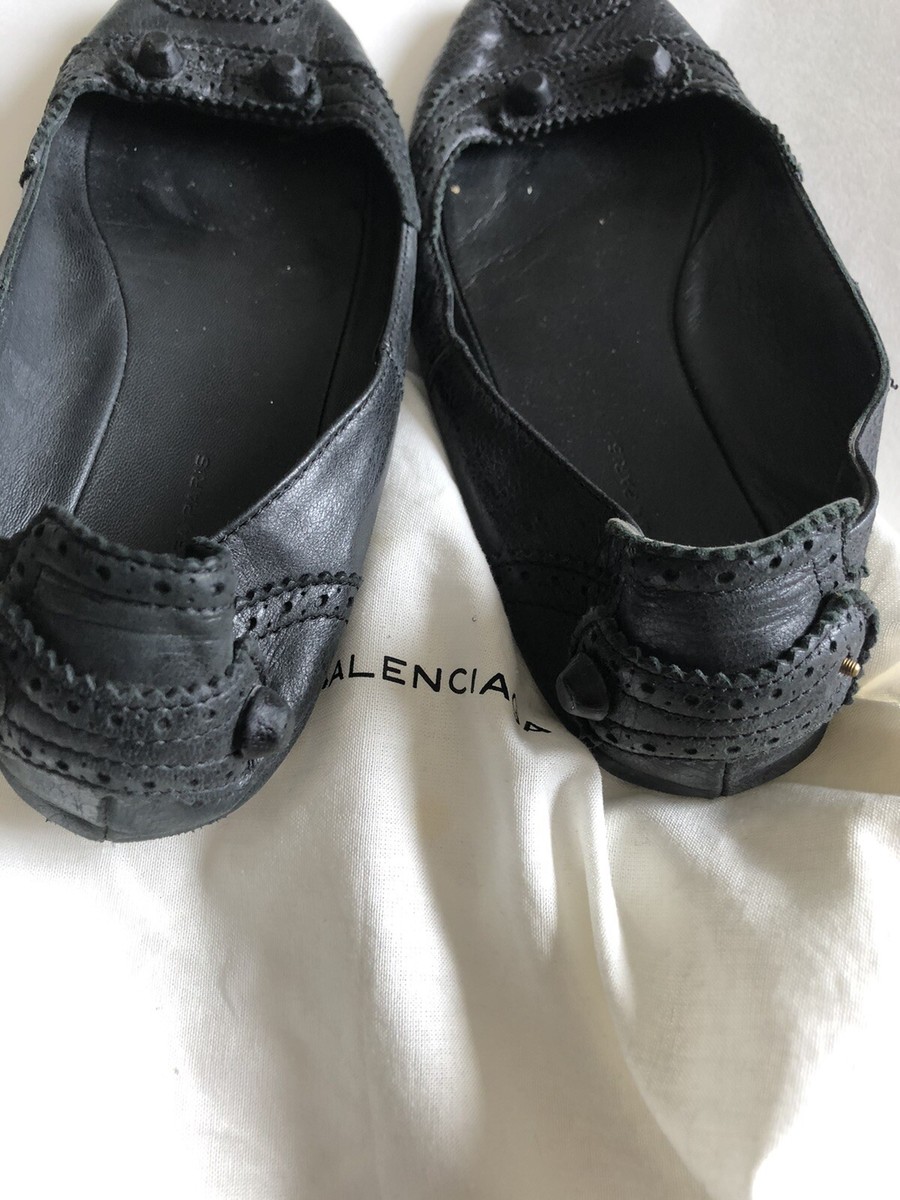 VIP【関税送料無料】希少 BALENCIAGA BLACK LEATHER FLATS Leather flats Balenciaga Black size 45 EU in Leather - 35537386