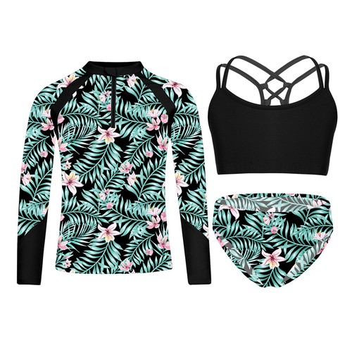 Kids Girls Swimsuit Holiday Bikini Athletic Crop Top And Briefs Printed Sports - Picture 19 of 53