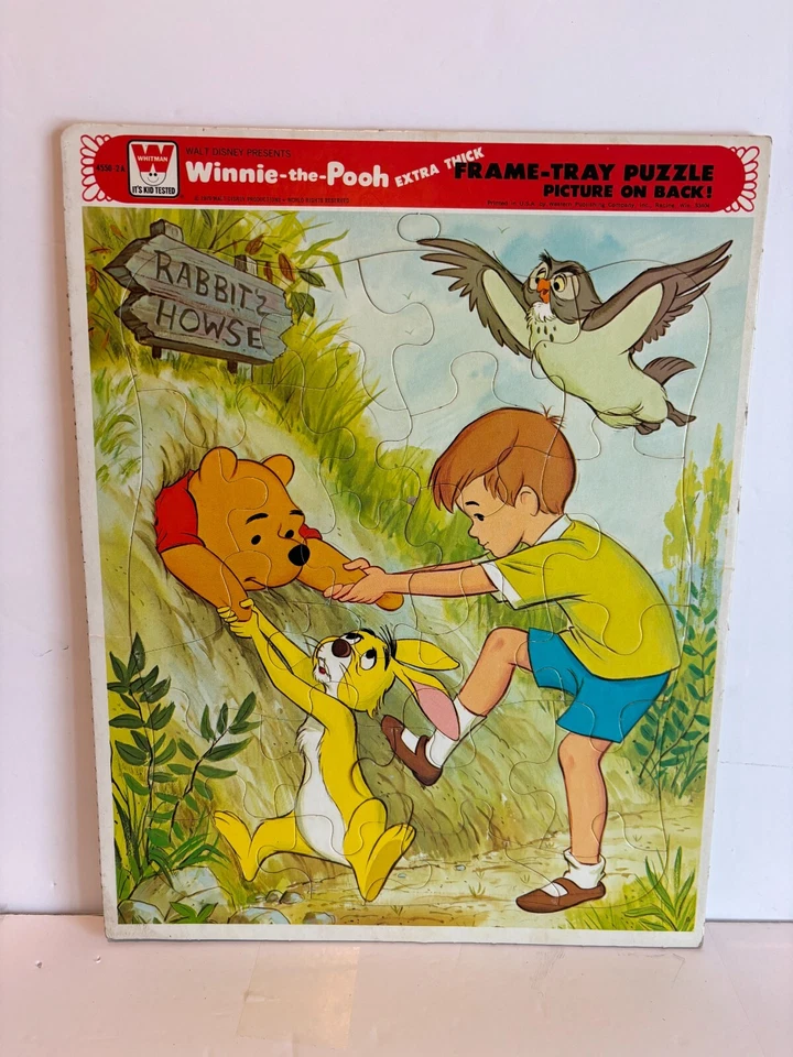 Rompecabezas de tablero de cartas vintage Whitman Winnie The Pooh & Goofy 1979 Foto 4 de 4