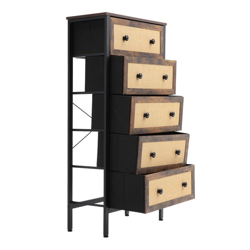 3/4/5 Drawers Storage Cabinet Rattan Chest Of Drawer Bedroom Dresser Metal Frame - Picture 8 of 15