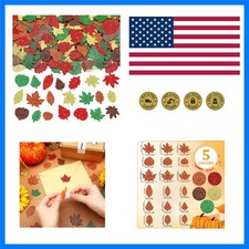 300Pcs Fall Leaf Foam Stickers, Glitter Maple Leaves Decals  Self Adhesive D...