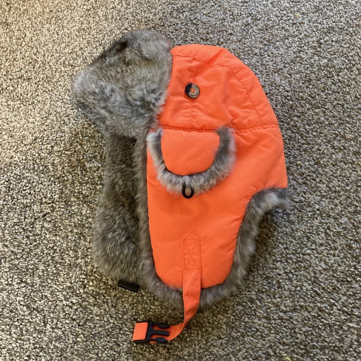 Vintage Lil Mad Bomber Blaze Orange Trapper Hat Rabbit Fur Winter